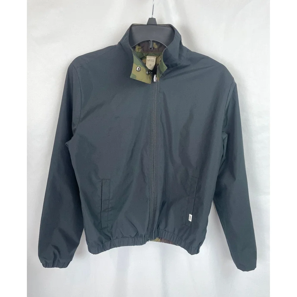 Vans XS Reversible Jacket Black Green Camo Lightweight Windbreaker